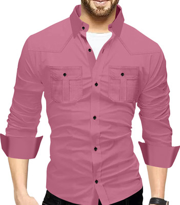 Khushi Creation Men Solid Casual Pink Shirt