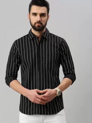RODEIZ Men Striped Casual Black Shirt