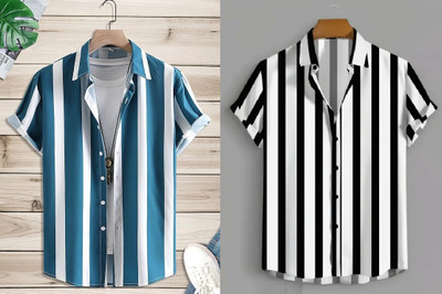 Men Self Design Casual Blue, Black Shirt