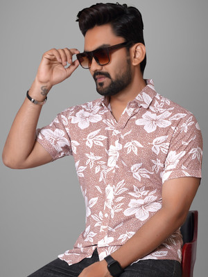 Voroxy Men Printed Casual Brown Shirt