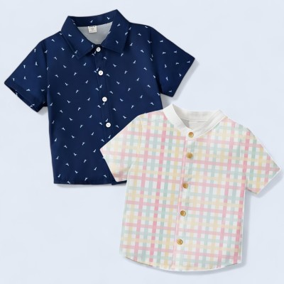 D MON VY Boys Printed Casual Multicolor Shirt(Pack of 2)