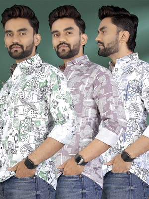 ADWYN PETER Men Printed Casual Multicolor Shirt(Pack of 3)