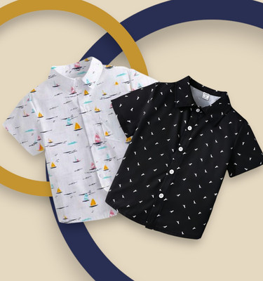 HELIFAB Boys Animal Print Casual Black Shirt(Pack of 2)