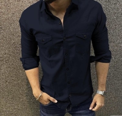 EMTY FASHION Men Solid Casual Blue Shirt