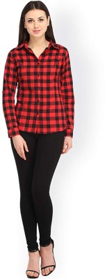 rida creation Women Checkered Casual Black, Red Shirt