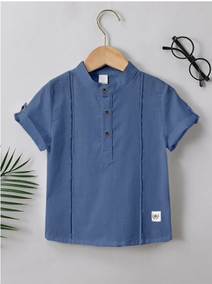 KIYATRA Boys Solid Party Blue Shirt