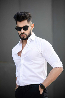 KR Enterprises Men Self Design Casual White Shirt