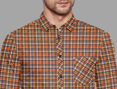 SURRT FASHION Men Checkered Casual Brown Shirt