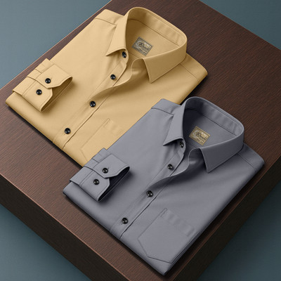 Khushi Creation Men Solid Casual Yellow Shirt(Pack of 2)