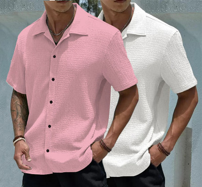 COMBRAIDED Men Solid Casual White Shirt