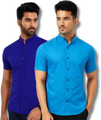 RANGFIT Men Solid Casual Dark Blue, Blue Shirt(Pack of 2)