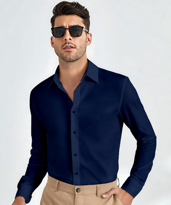 METRONAUT Men Solid Party Dark Blue Shirt
