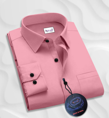 SHEERLOOK Men Solid Casual Pink Shirt