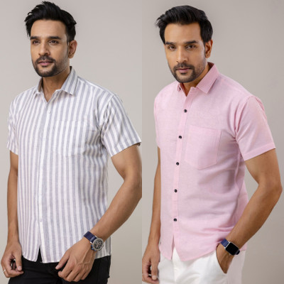 Auzanoor Collection Men Solid, Striped Casual Multicolor Shirt(Pack of 2)