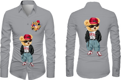 VMENTERPRISE Men Printed Casual Grey Shirt