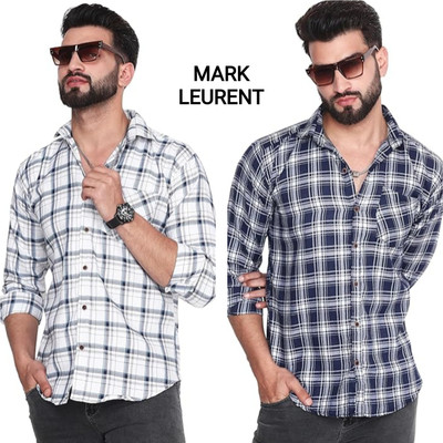 Men Checkered Casual Blue Shirt