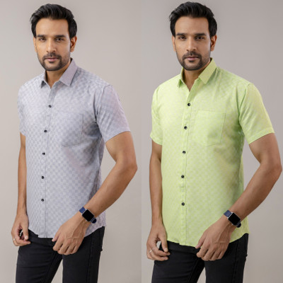 Shozaai Collection Men Checkered Casual Green Shirt(Pack of 2)