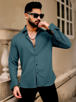 Khushi Creation Men Self Design Casual Blue Shirt