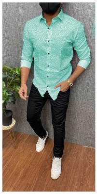 ISUEL FAB Men Printed Formal Green Shirt