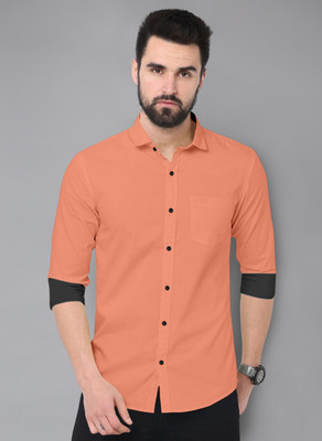ALAIN CHIC Men Solid Casual Orange Shirt