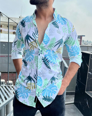 PM ENTERPRISE Men Printed Casual Light Blue, Green Shirt