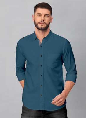 RGSTORE Men Solid Casual Blue Shirt