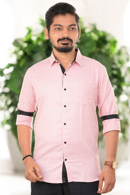 PUBHIZA Men Checkered Casual Orange Shirt