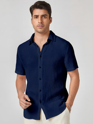 Webric Men Self Design Formal Dark Blue Shirt