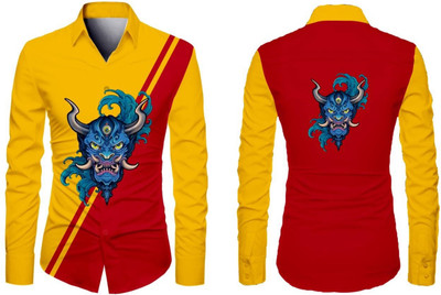 AviraEnterprise Men Printed, Color Block Casual Yellow, Red Shirt