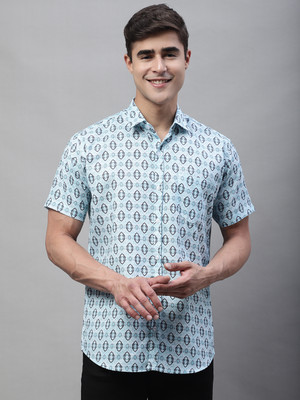 Le Mec Men Geometric Print Casual Black, Light Blue Shirt