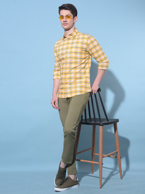 CRIMSOUNE CLUB Men Checkered Casual Yellow Shirt