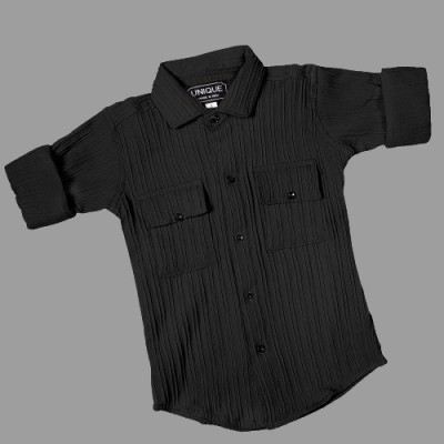 Mameru Boys Self Design Casual Black Shirt