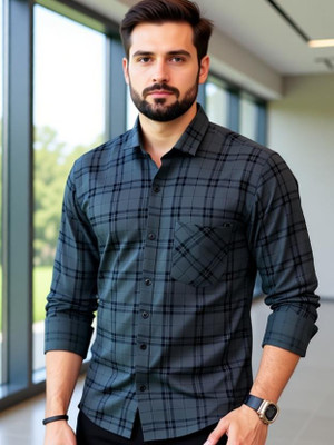 RODEIZ Men Checkered Formal Grey Shirt