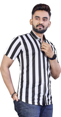 HouseOfCommon Men Striped Casual Black, White Shirt