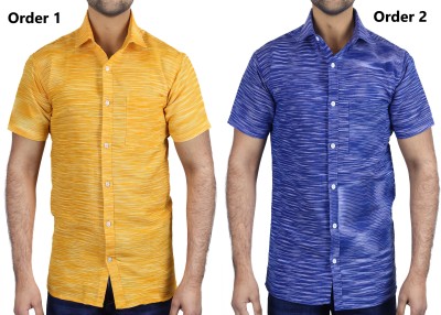 AUZAAI COLLECTION Men Self Design Casual White, Yellow, Blue Shirt(Pack of 2)
