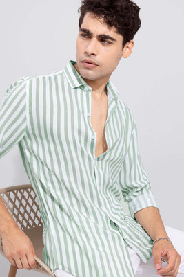 U TURN Men Printed Casual White, Green Shirt