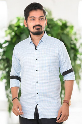PUBHIZA Men Checkered Casual Light Blue Shirt