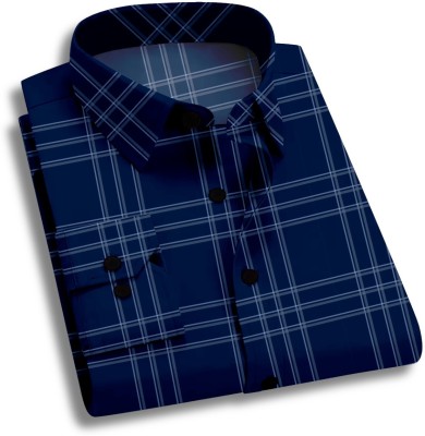 HASINI Fashion Men Checkered Casual Blue Shirt