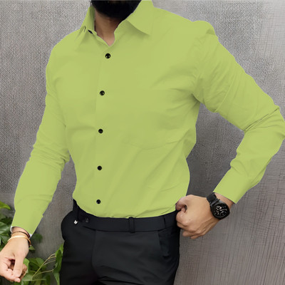 Anymouse Enterprise Men Solid Casual Light Green Shirt
