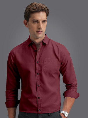 ZUNIYA COLLECTION Men Solid Casual Maroon Shirt