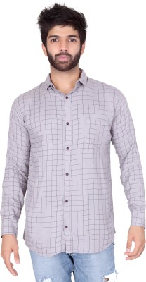 VILLAIN Men Checkered Casual Grey Shirt