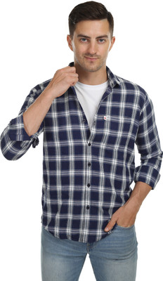 Marc Laurent Men Checkered Casual Dark Blue, White Shirt