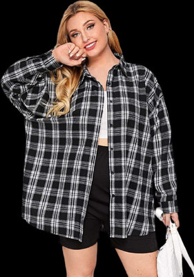 GlamSmart Women Checkered Casual Black, White Shirt