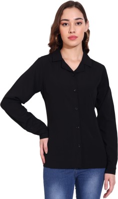 fithub Women Solid Casual Black Shirt