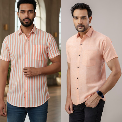 AUZAAI COLLECTION Men Solid Casual Orange Shirt(Pack of 2)