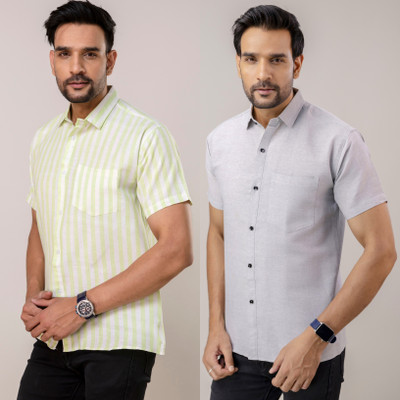 AUZAAI COLLECTION Men Solid Casual Multicolor Shirt(Pack of 2)