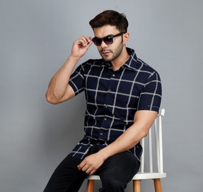 Apuesto Men Checkered Casual Blue Shirt