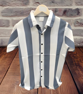 VS Collection Men Striped Casual Grey Shirt