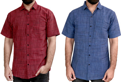 Auzasho Collection Men Self Design Casual Blue, Maroon Shirt