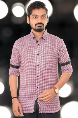 PUBHIZA Men Checkered Casual Maroon Shirt